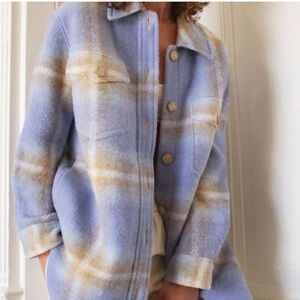 Aritzia Plaid Jacket in Blue and Tan
